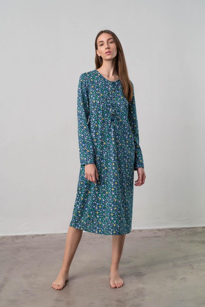 Floral Nightgown with Buttons