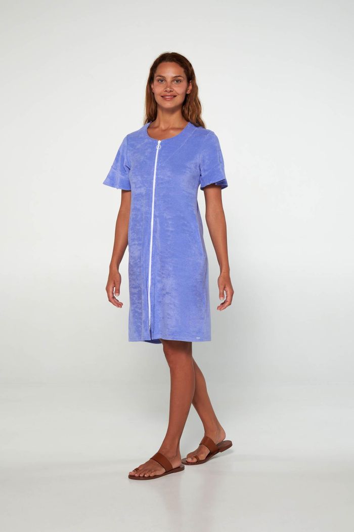 Plain Frottee Dress with Short Sleeves