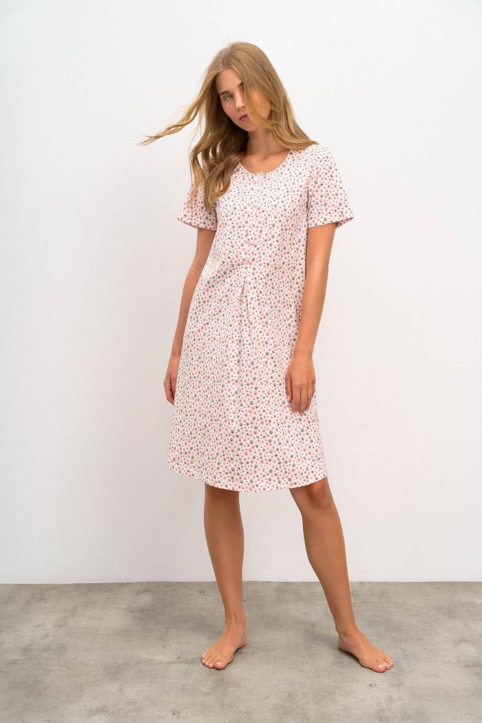 Short Sleeve Nightgown with Button Placket