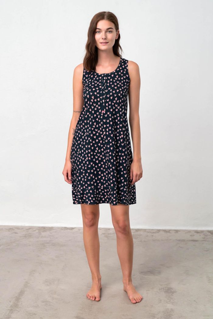 Nightgown with Button PlacketSleeveless nightgown with button placket in relaxed fit. A print with girly mood, made of fresh cotton you will enjoy all day long.