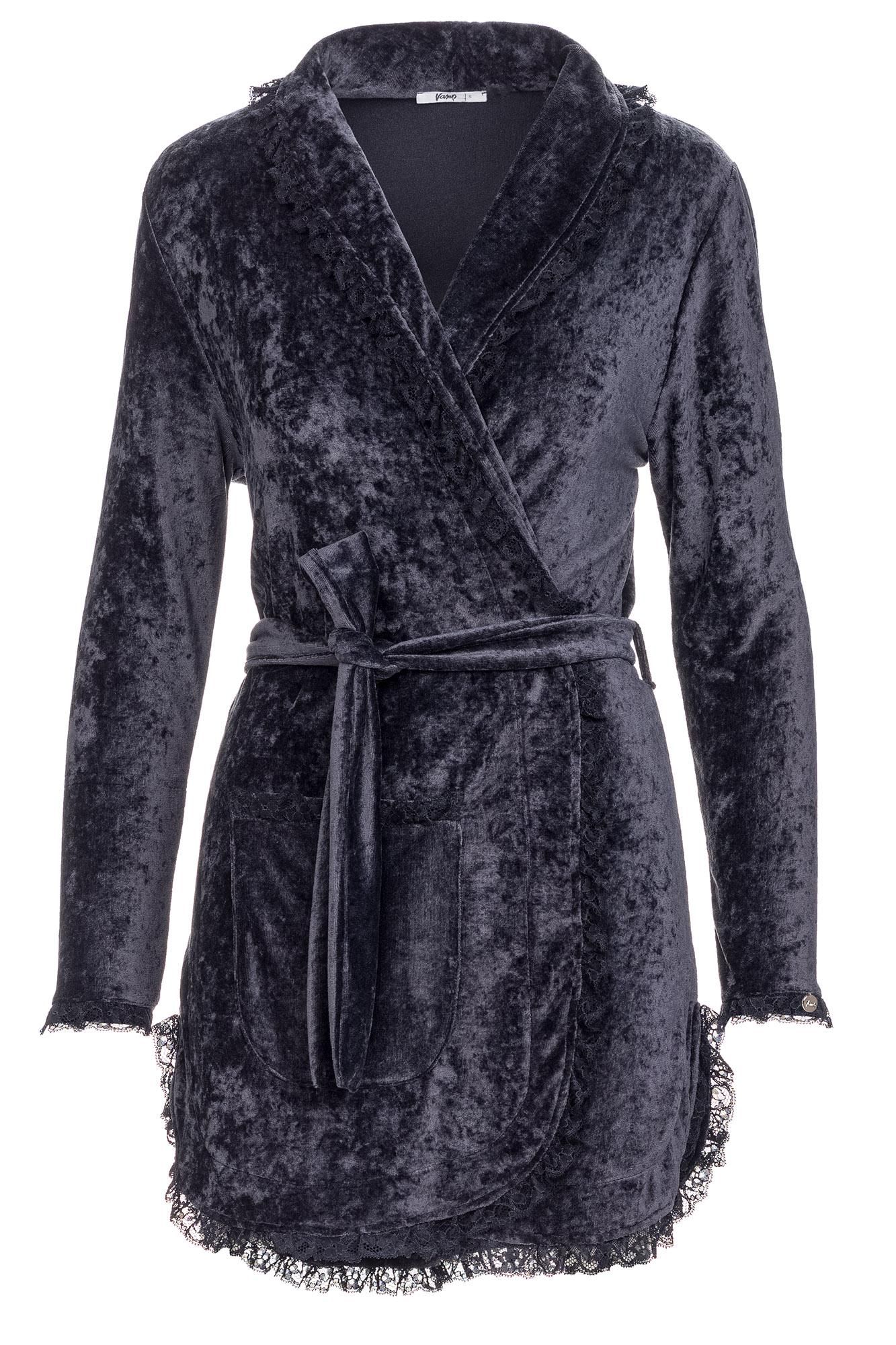 Women’s Velour Robe with Lace Details