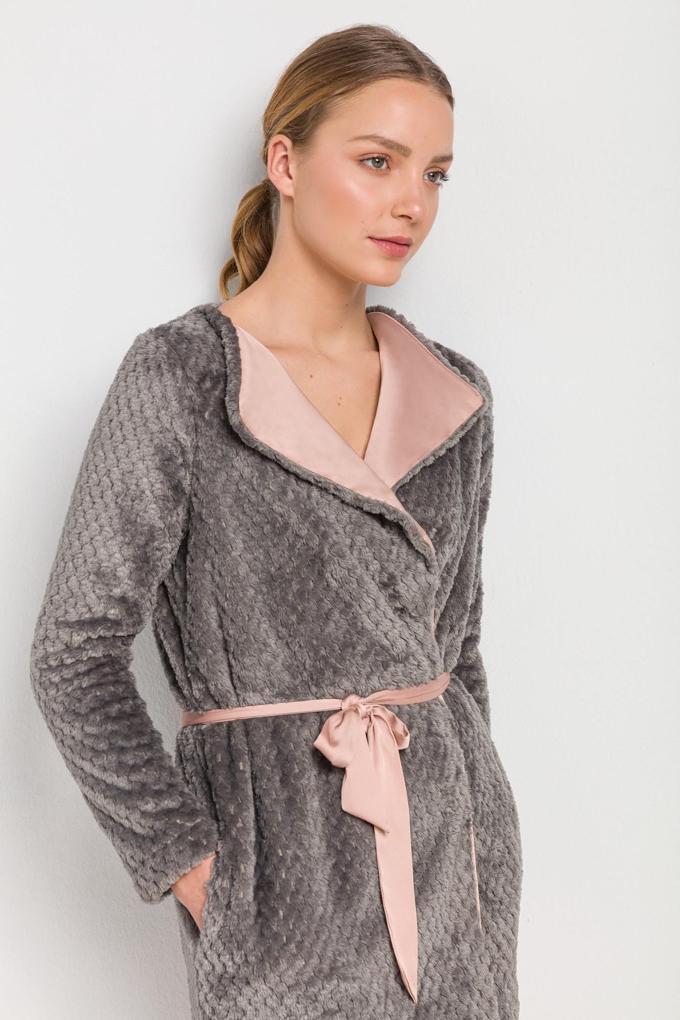 Women’s Fleece Robe with Satin Details