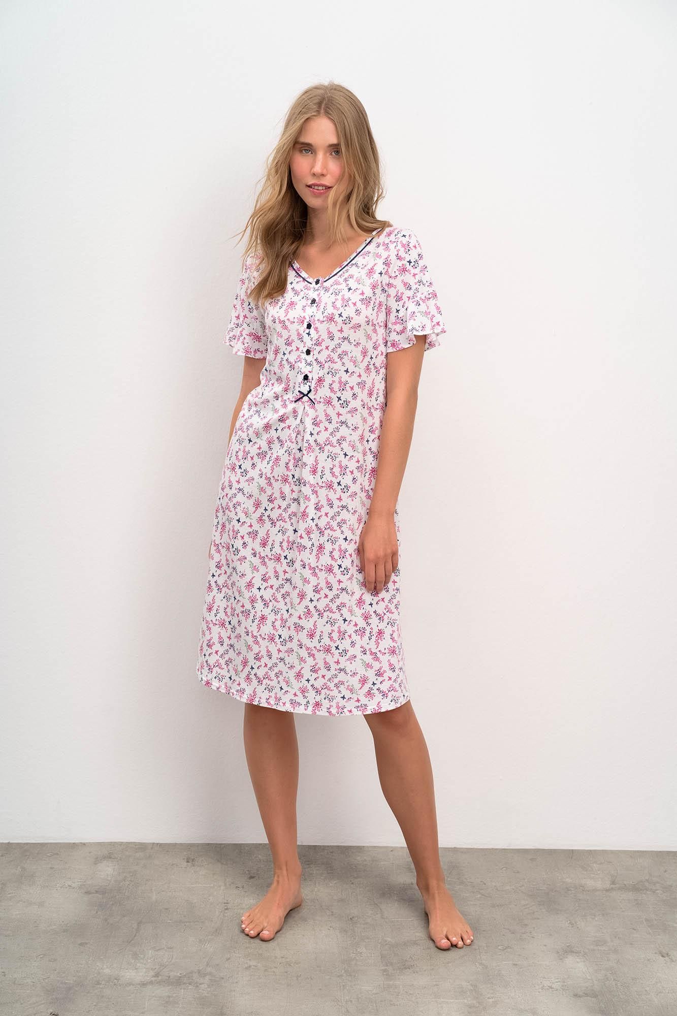 Short Sleeve Nightgown with Buttons