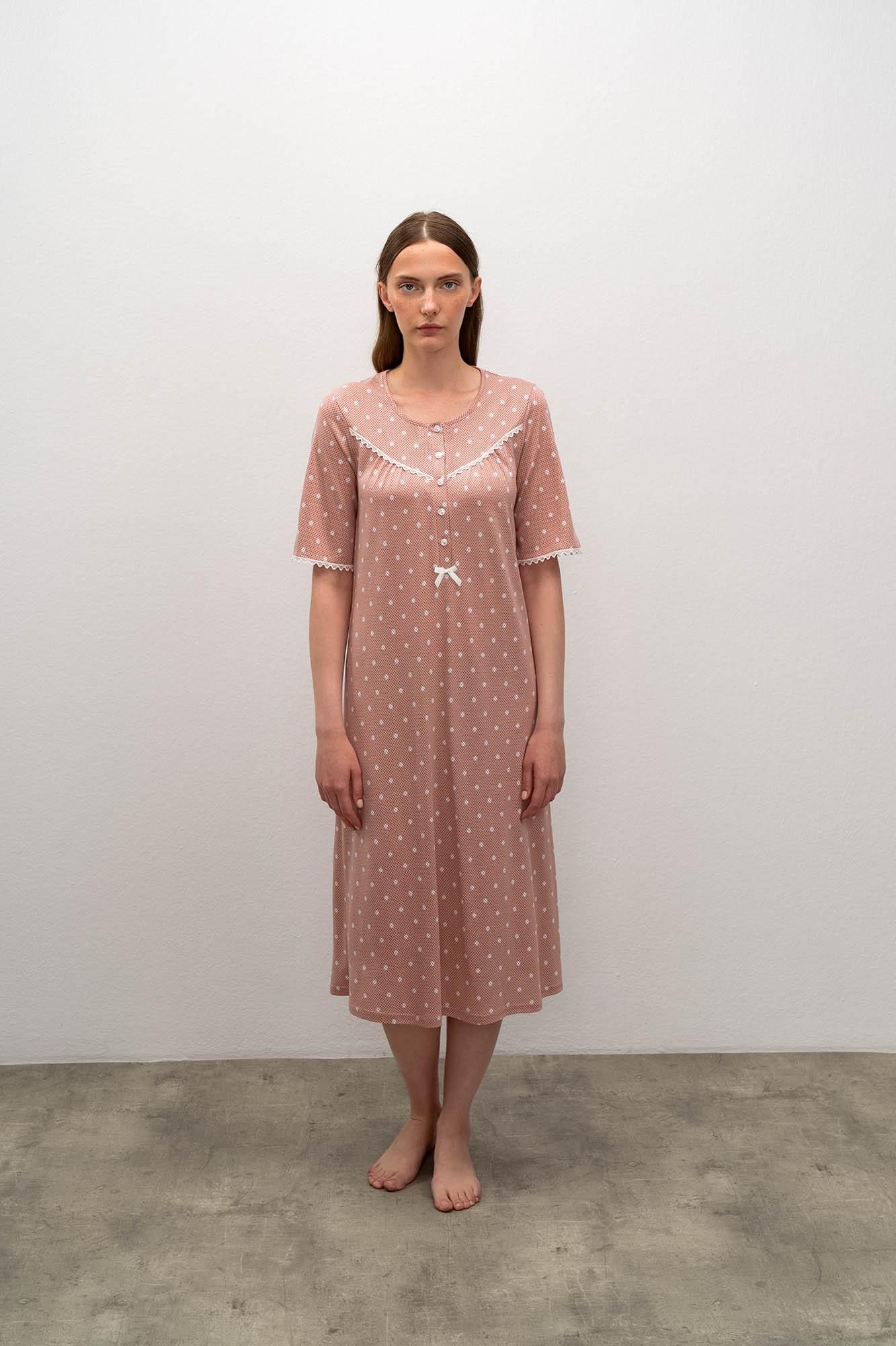 Polka Dot  Nightgown with Buttons