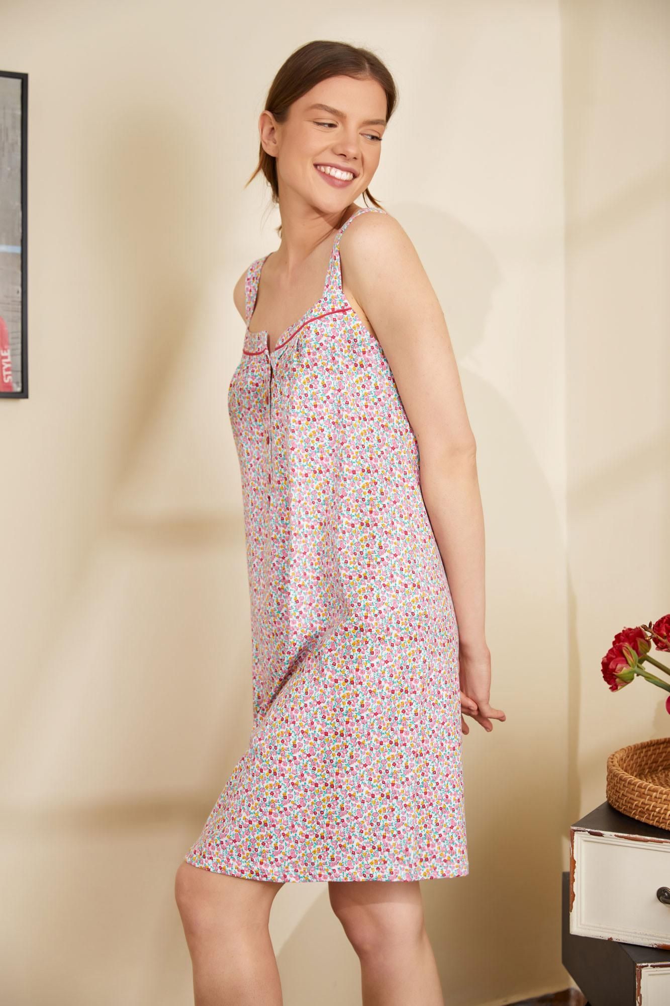 Sleeveless Nightgown with Button Placket