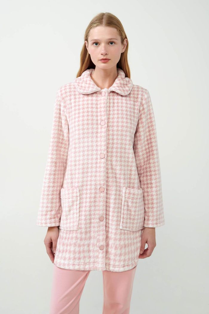 Pied de Poule Buttoned Robe