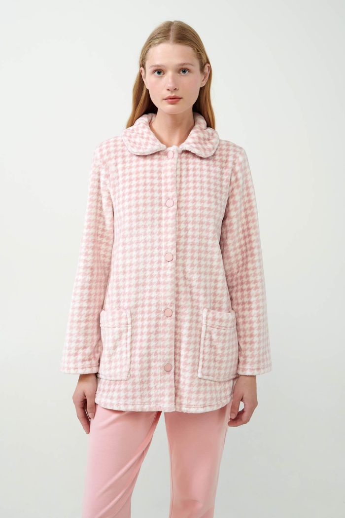 Short Pied de Poule Buttoned Robe