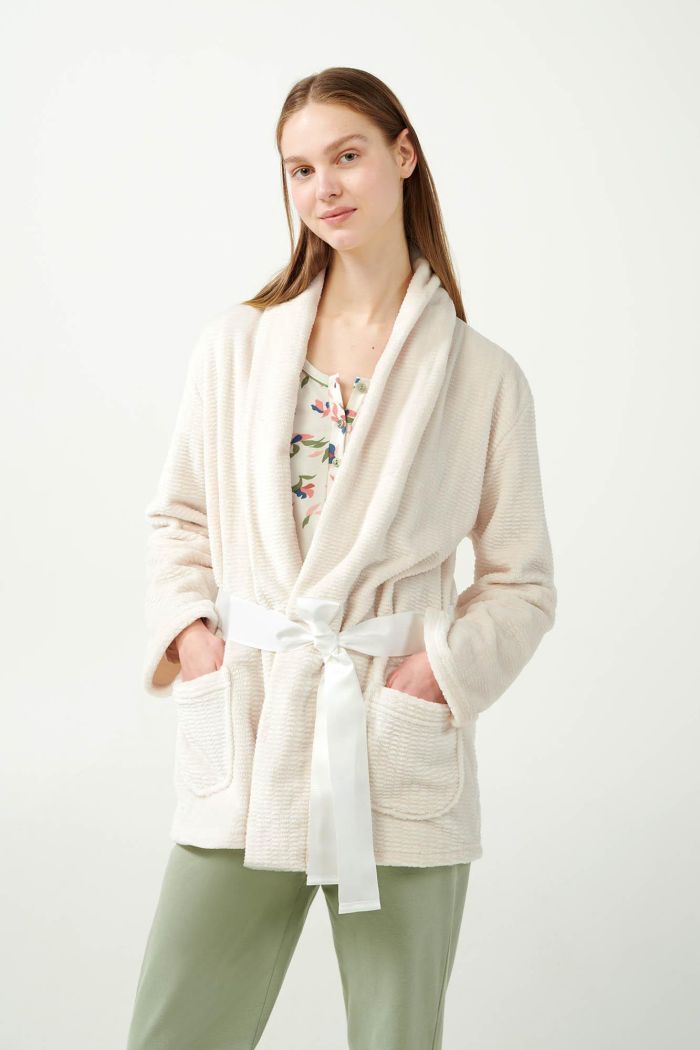 Beige Flannel Fleece Robe