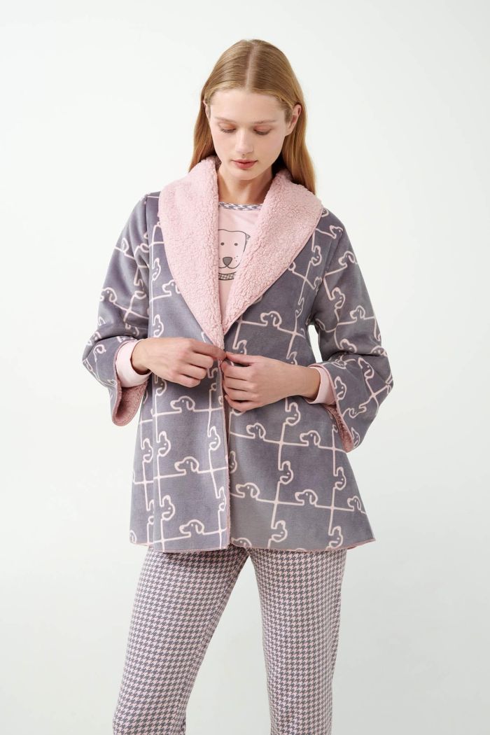 Robe aus Fleece mit Hundepuzzle-Motiv