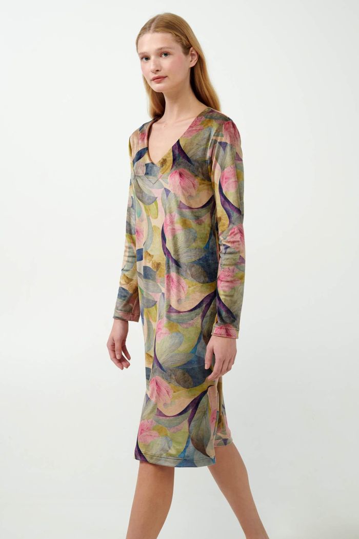 Velour Lounge Dress with Protea Floral Print