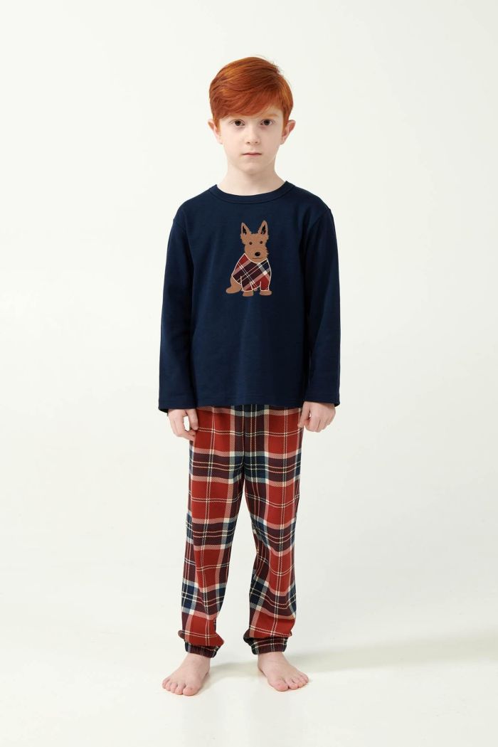 Kinder-Pyjama mit Tartan-Muster aus Interlock