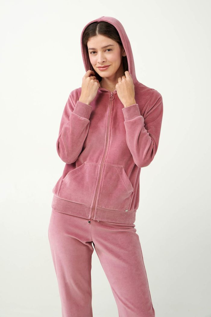 Zipped Velvet Tracksuit with Hoodie