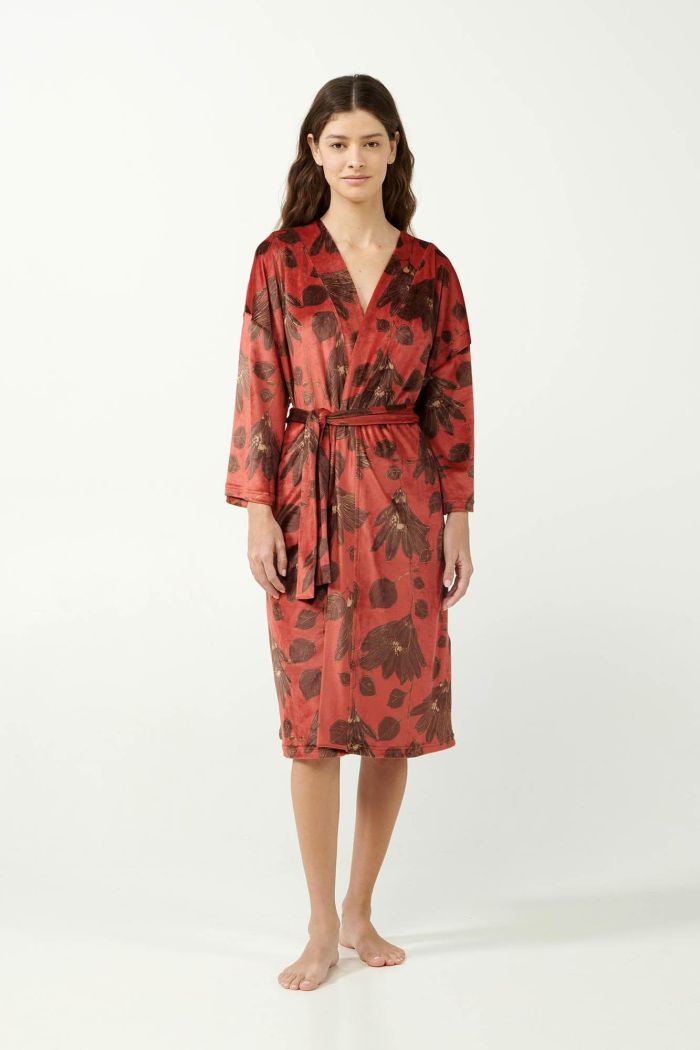 Velvet Robe with Lilies