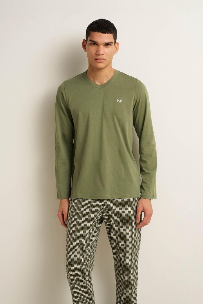 Ανδρική Βαμβακερή Πυτζάμα με V Λαιμόκοψη