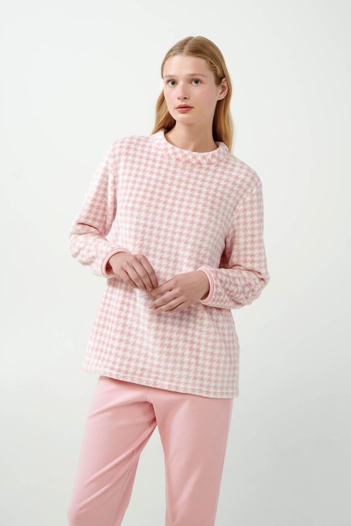 Pijama din fleece cu flanelă Pied de Poule