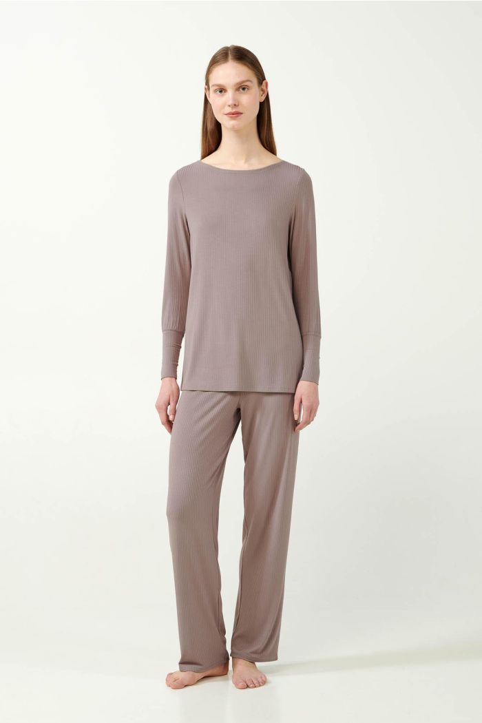 Ribbed Knitted Bamboo Pyjamas with Cuff Sleeves