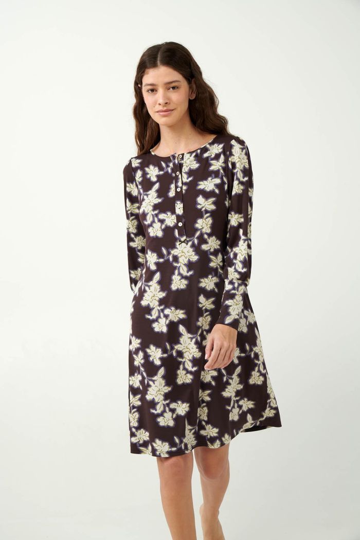 Floral Button Placket Nightgown