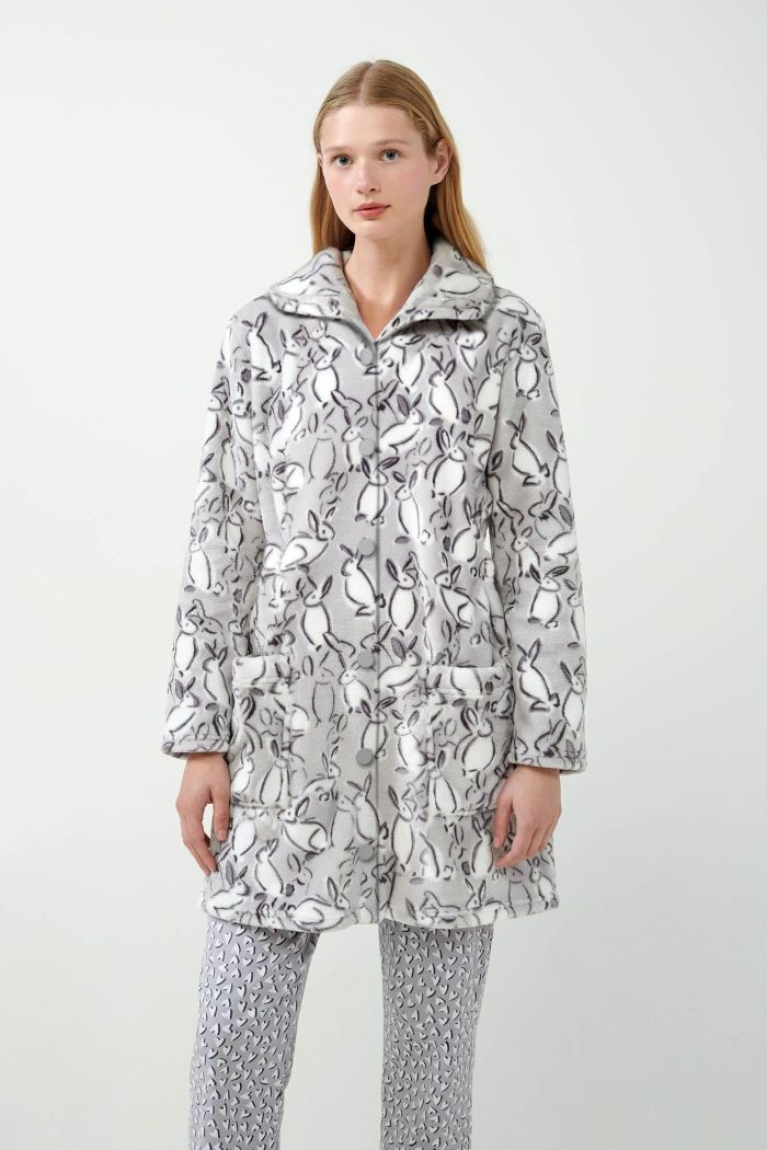 Buttoned Robe with Bunny Print