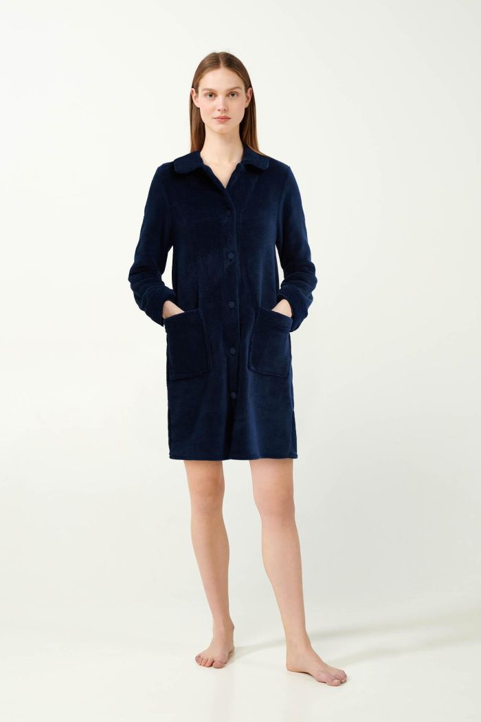 Plain Blue Coral Fleece Robe