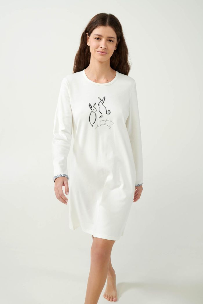 Cream Nightgown with Cute Bunnies