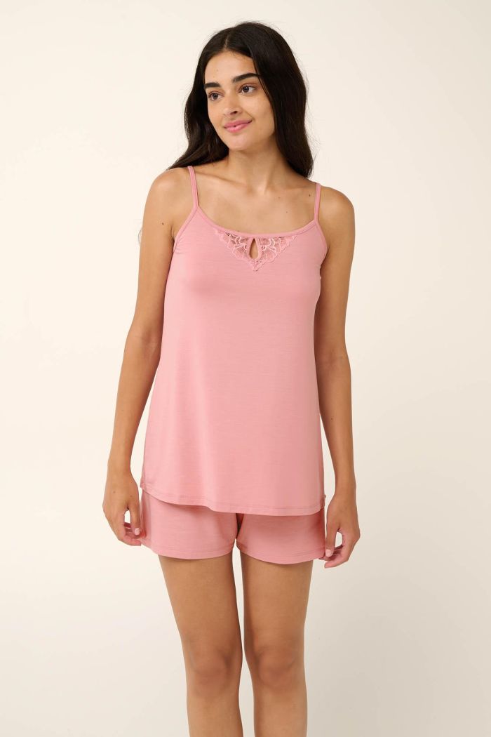 Egyszínű mikromodális babydoll csipkével