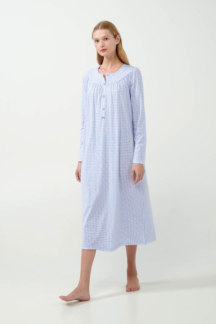 Classic Geometric Print Buttoned Nightgown