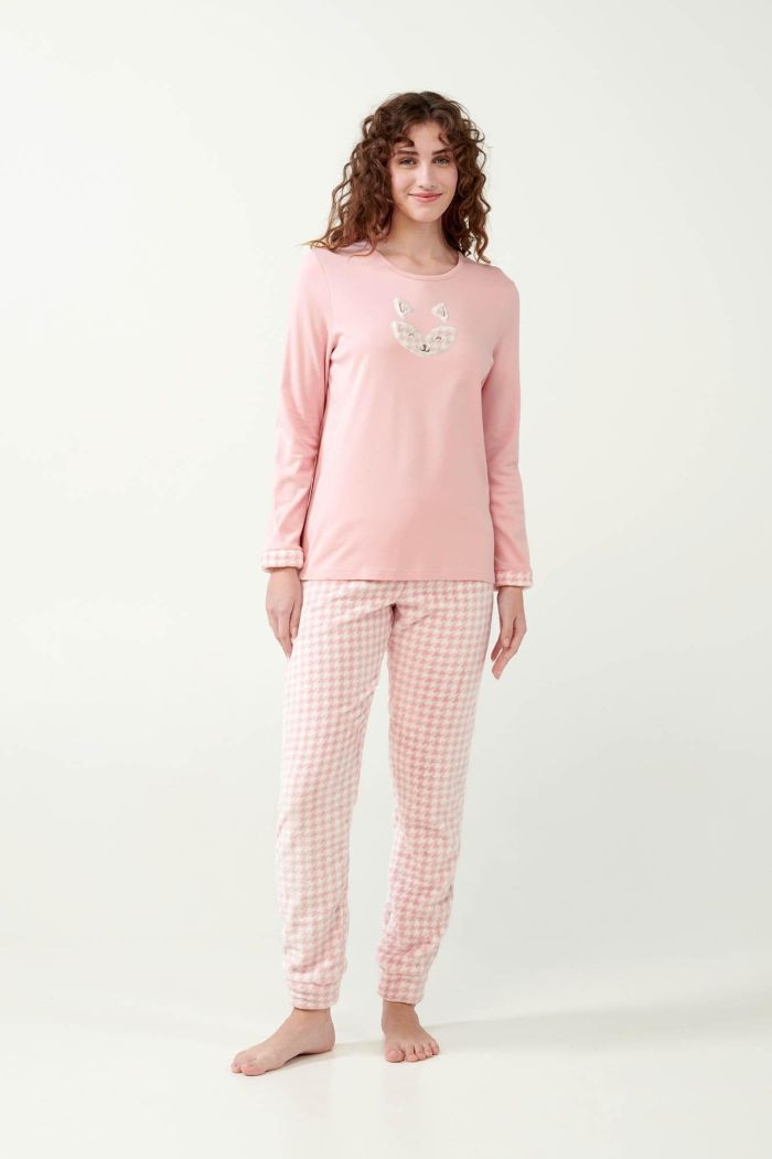 Pijama din fleece cu flanelă Pied de Poule