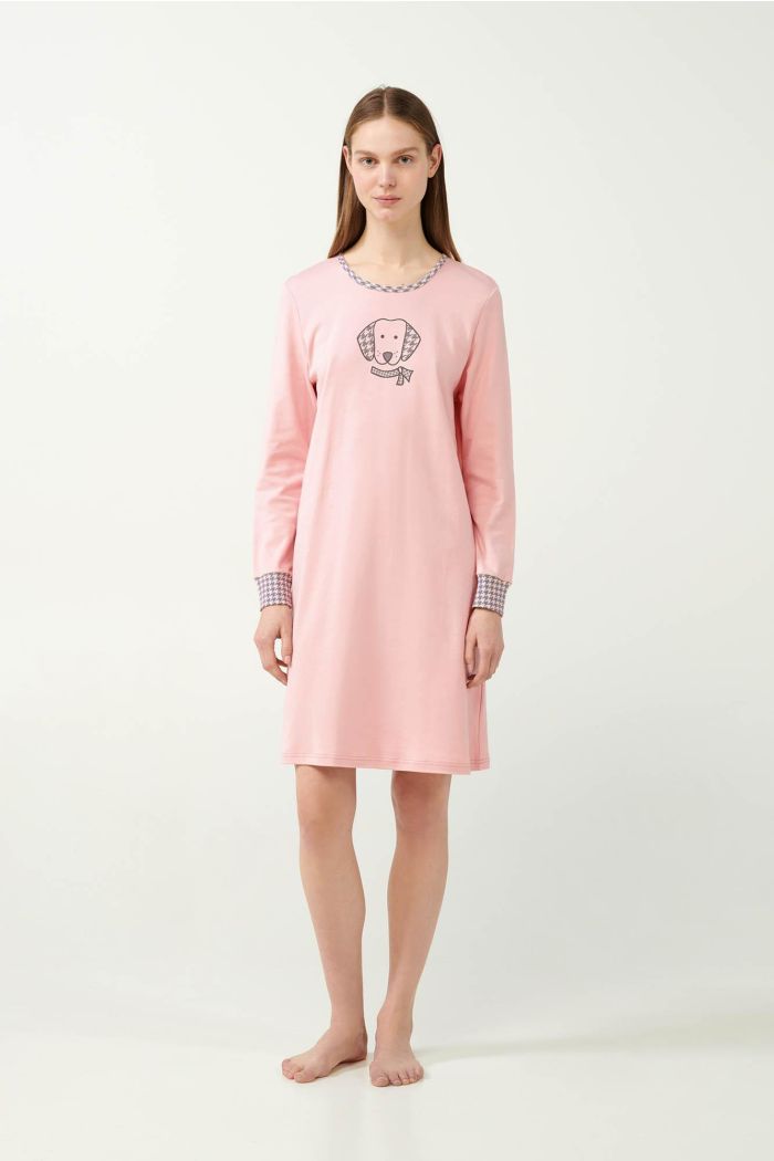 Pink Peach Nightgown with Dog Print