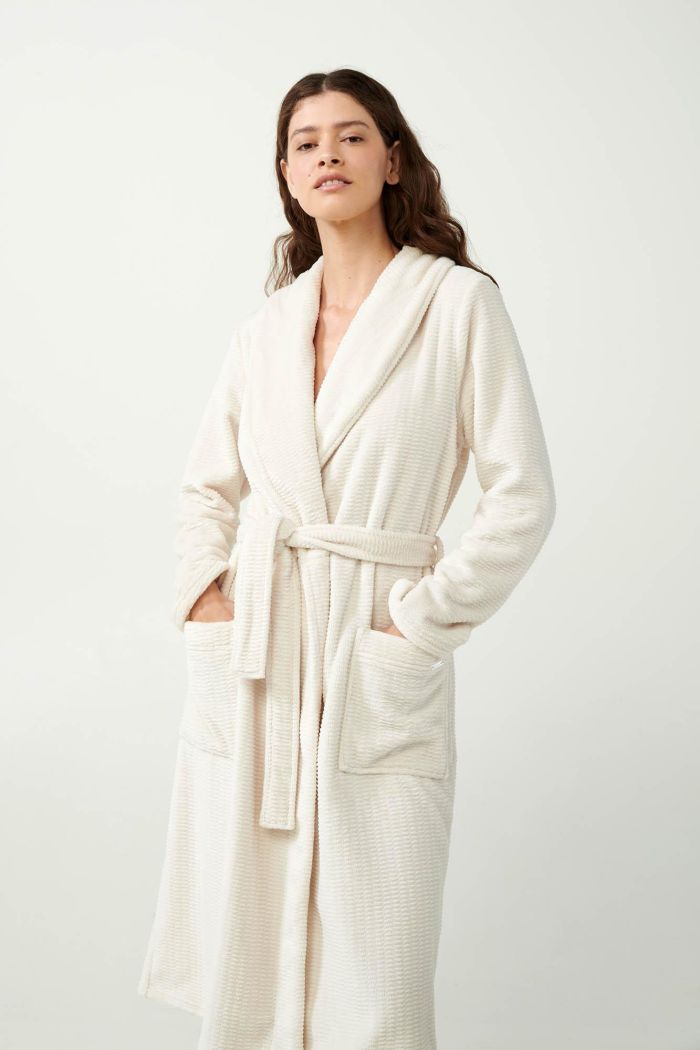 Beige Flannel Fleece Robe