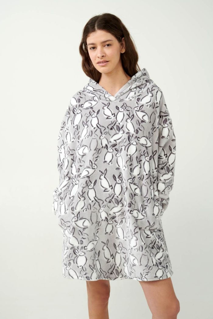 Fleece Nightgown with Bunny Print