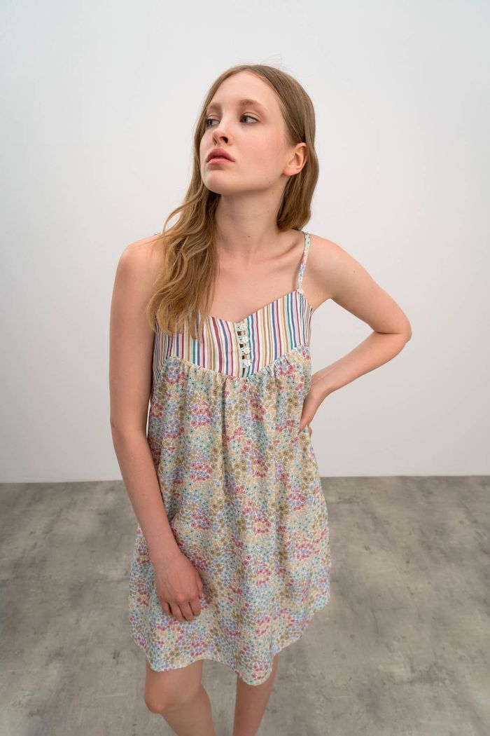 Printed Nightgown with Stripes