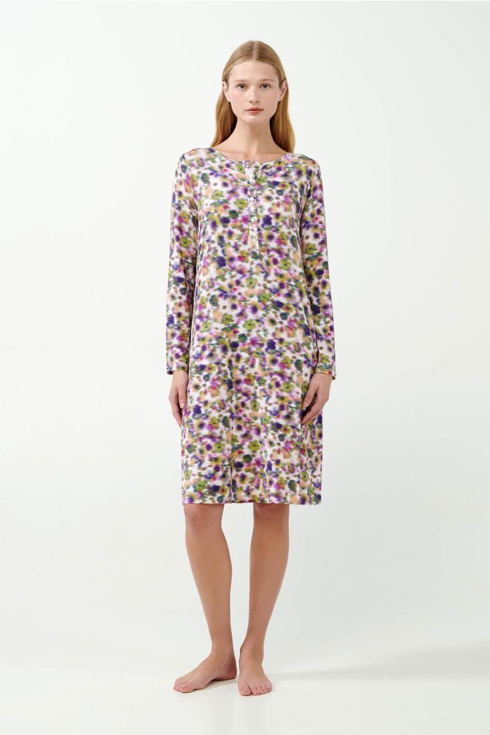 Micromodal Floral Nightgown with Button Placket