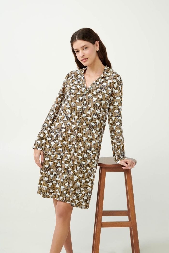 Buttoned Down Nightgown with Elephant Print