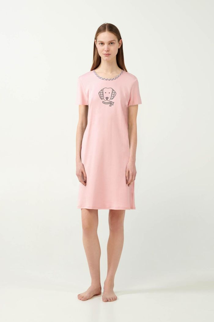 Pink Peach Nightgown with Dog Print