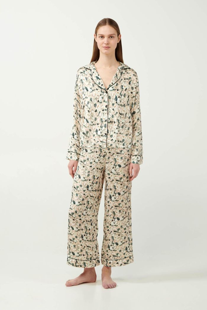 Viscose Satin Magnolia Buttoned Pyjamas