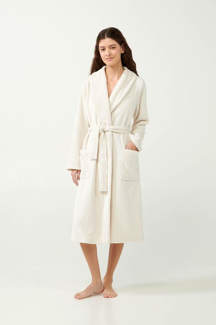 Beige Flannel Fleece Robe