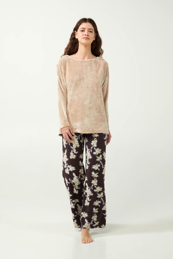 Floral Pyjama Set with Velvet Top