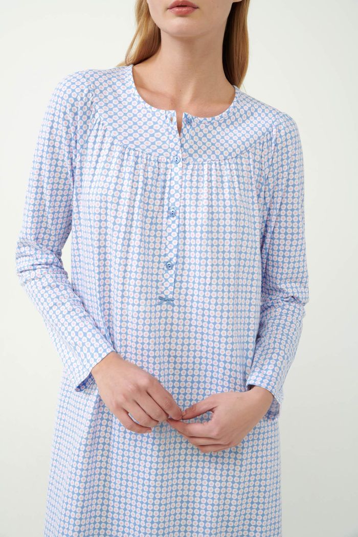 Classic Geometric Print Buttoned Nightgown