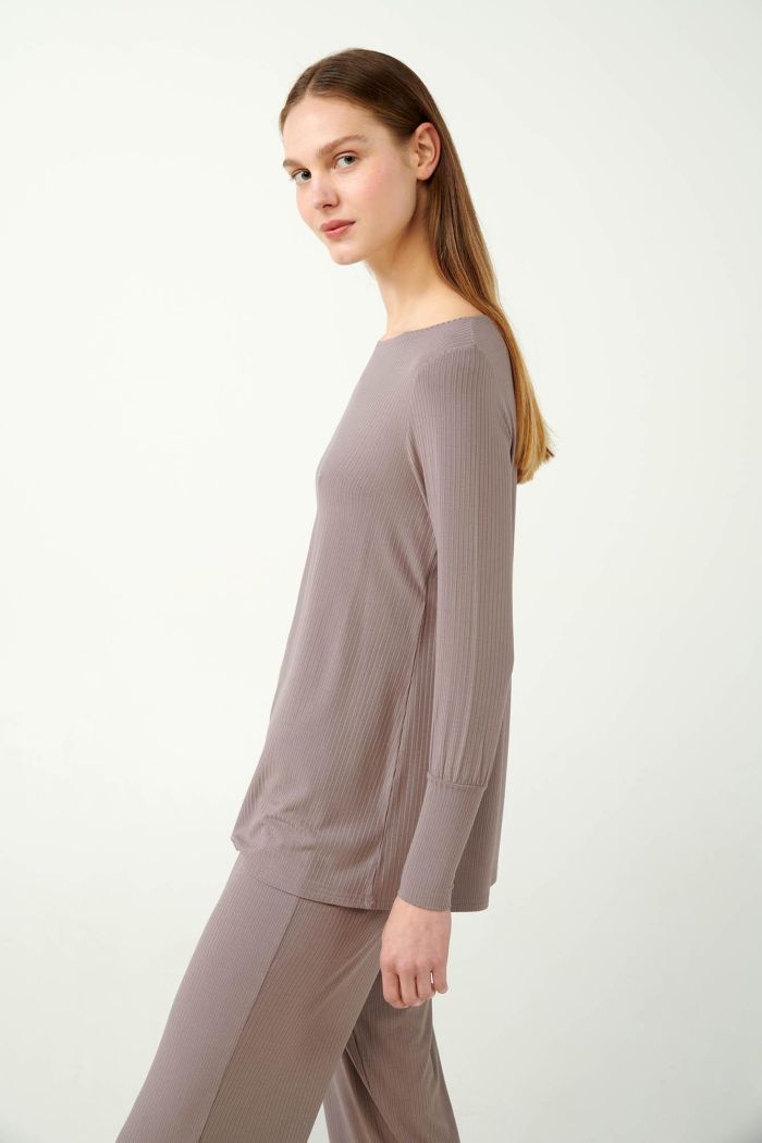 Ribbed Knitted Bamboo Pyjamas with Cuff Sleeves