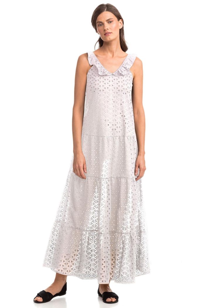 Ärmelloses Maxi Jacquard Kleid