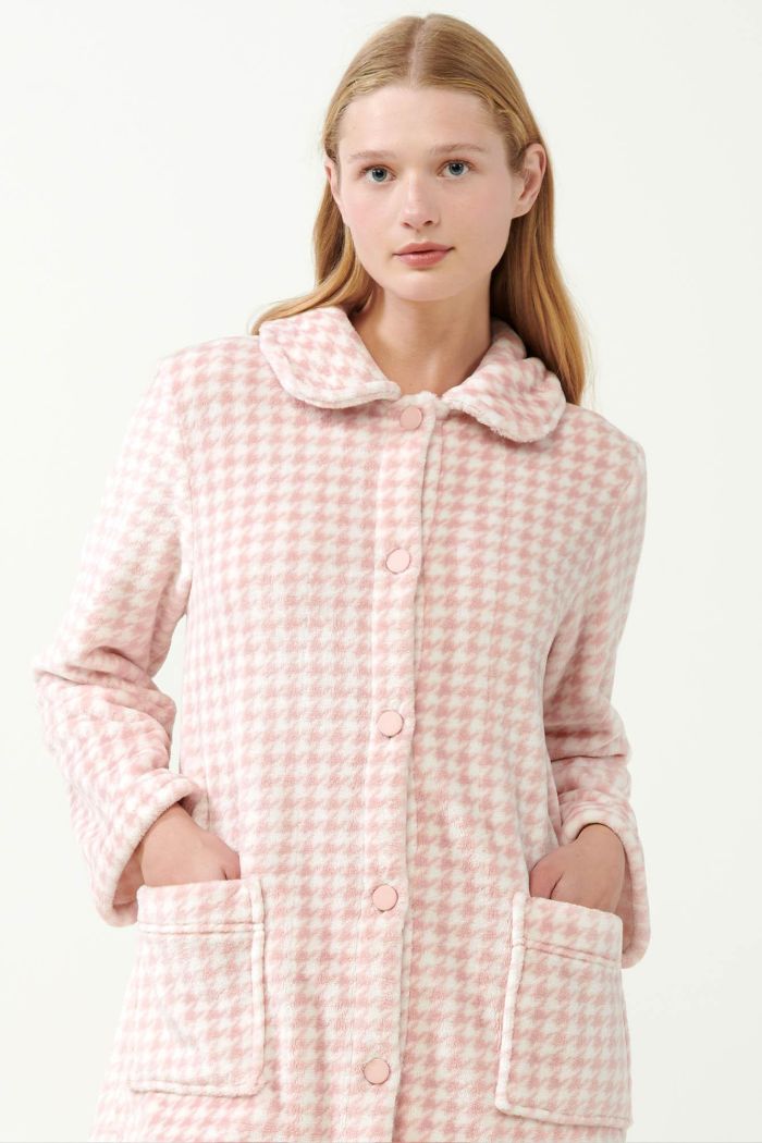 Pied de Poule Buttoned Robe