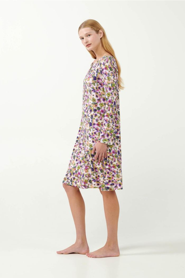 Micromodal Floral Nightgown with Button Placket