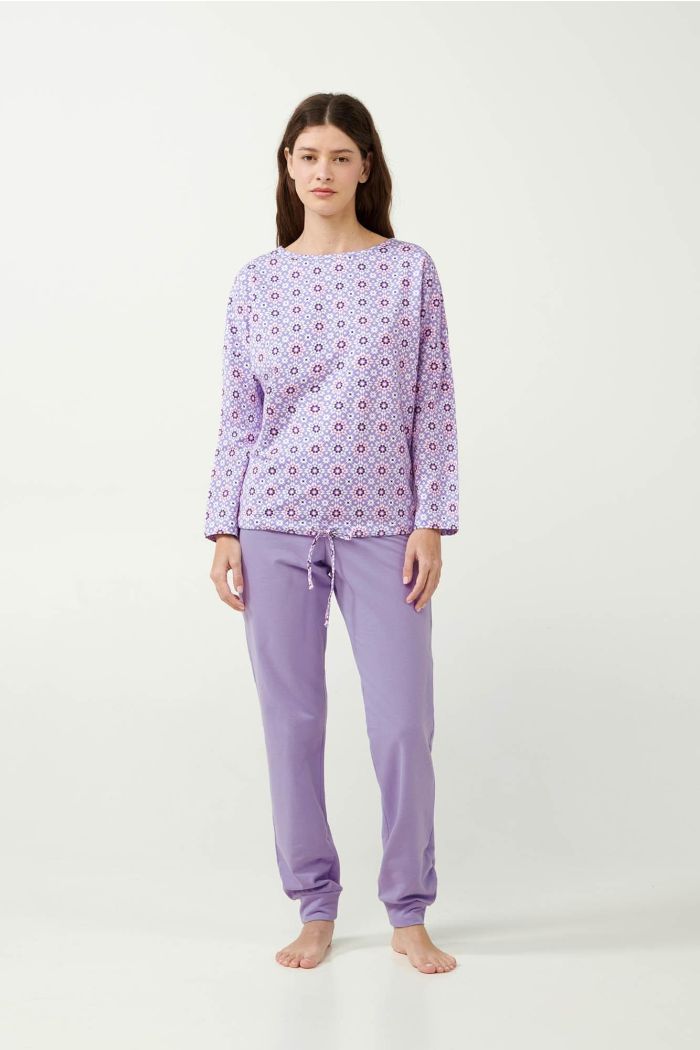 Lila Baumwoll-Fleece-Pyjama mit Kaleidoskop-Muster