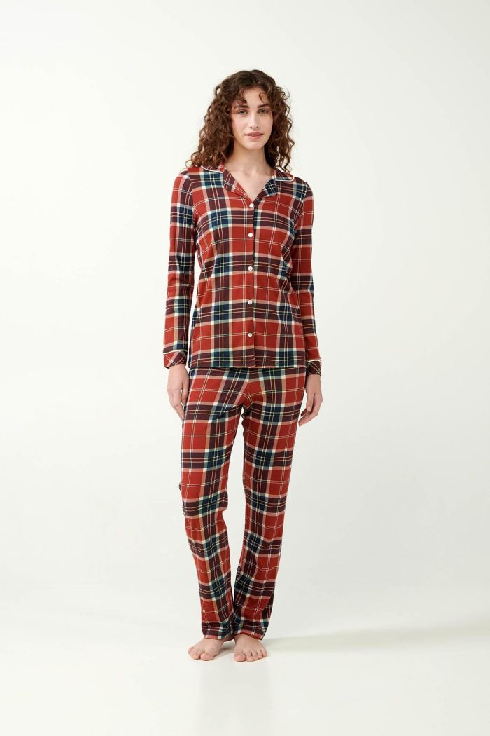 Knopf-Pyjama mit Tartan-Muster aus 
Interlock