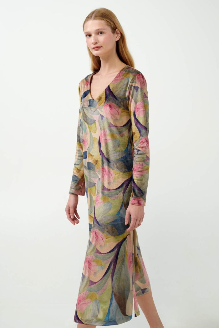 Velvet Protea Floral Lounge Dress