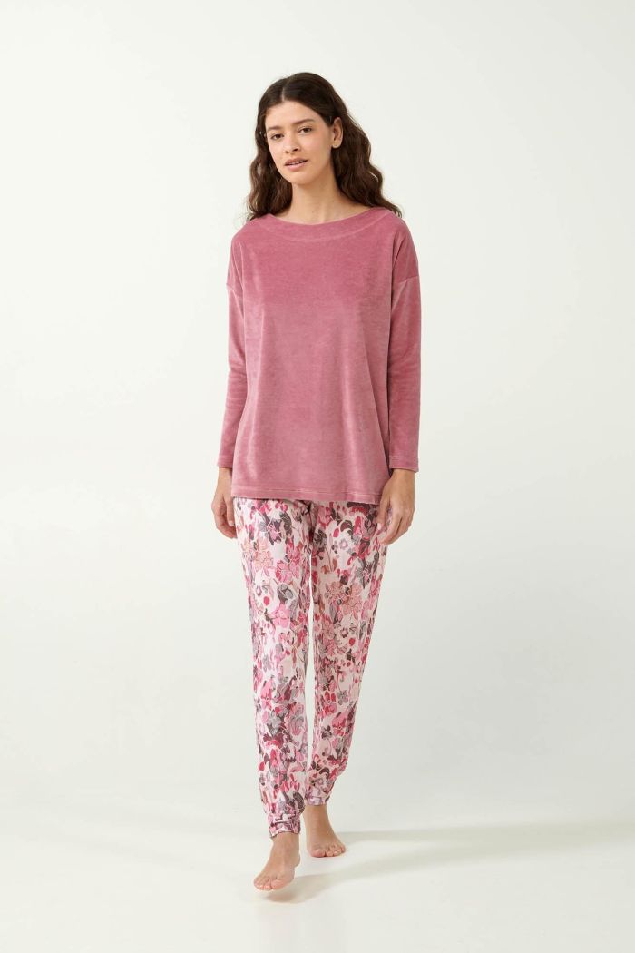 Velvet Top and Floral Pants Pyjamas