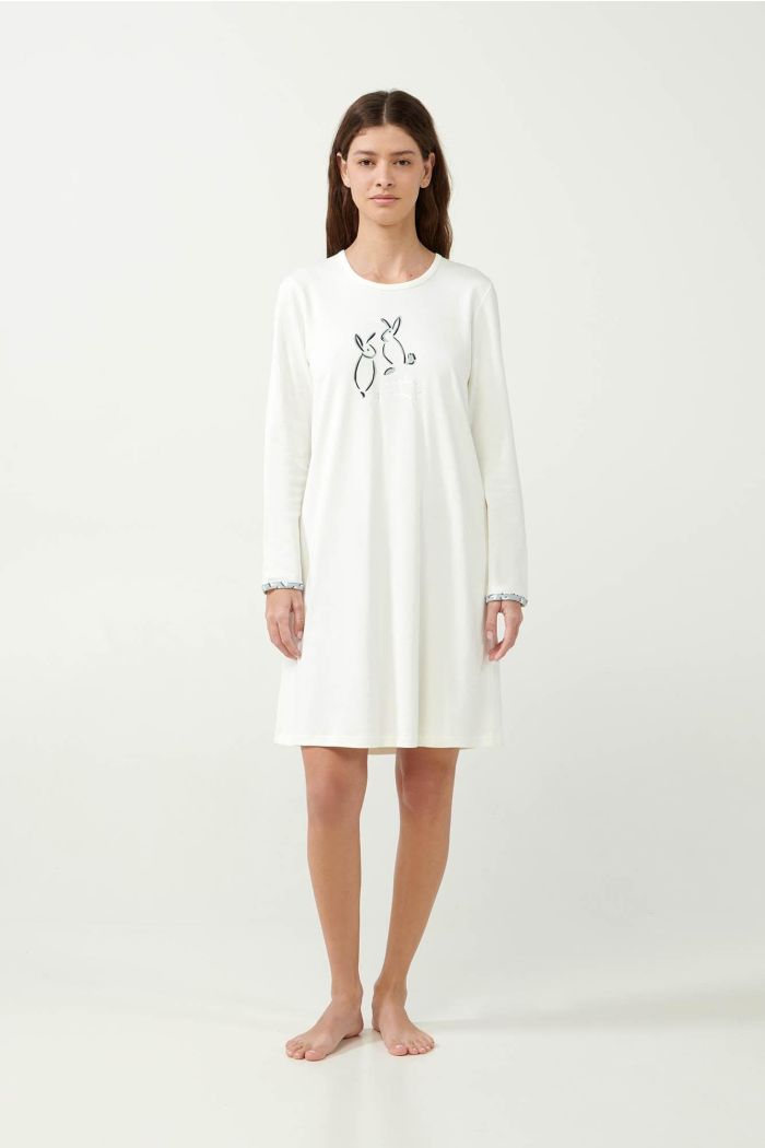 Cream Nightgown with Cute Bunnies