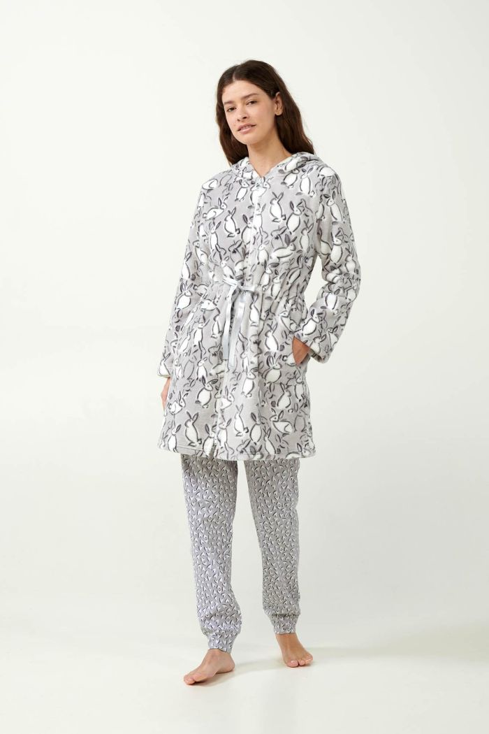 Grey Robe with Bunny Print