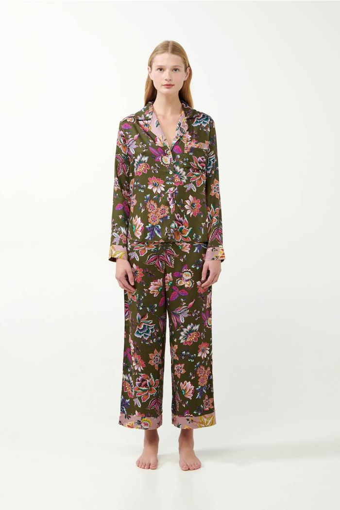 Pijama cu imprimare Jacobean Green Moss