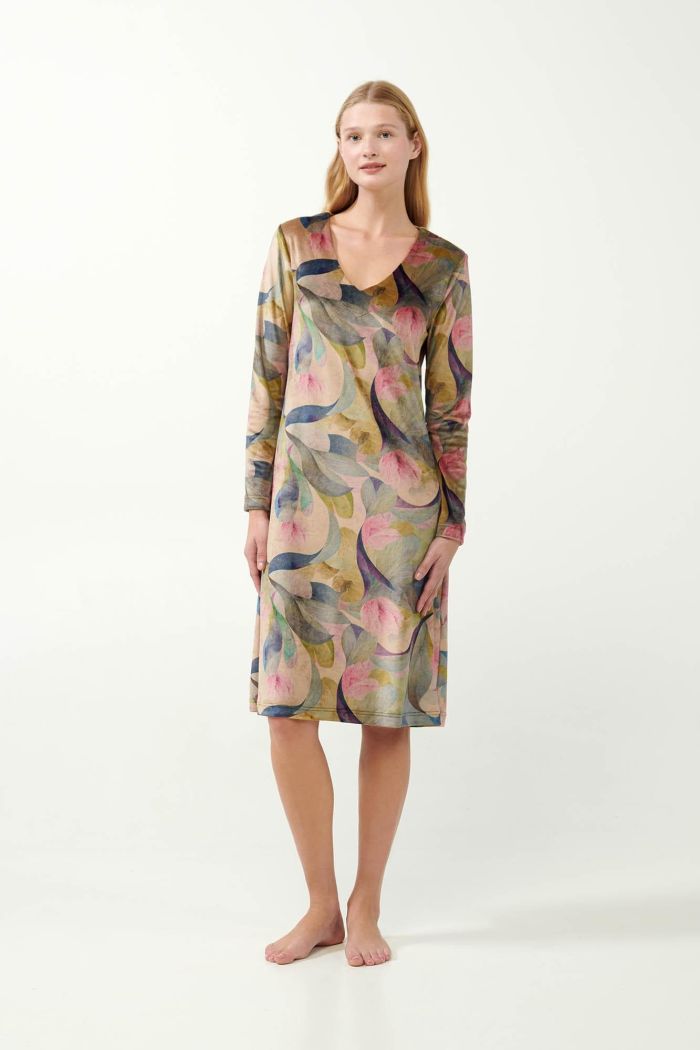 Velour Lounge Dress with Protea Floral Print